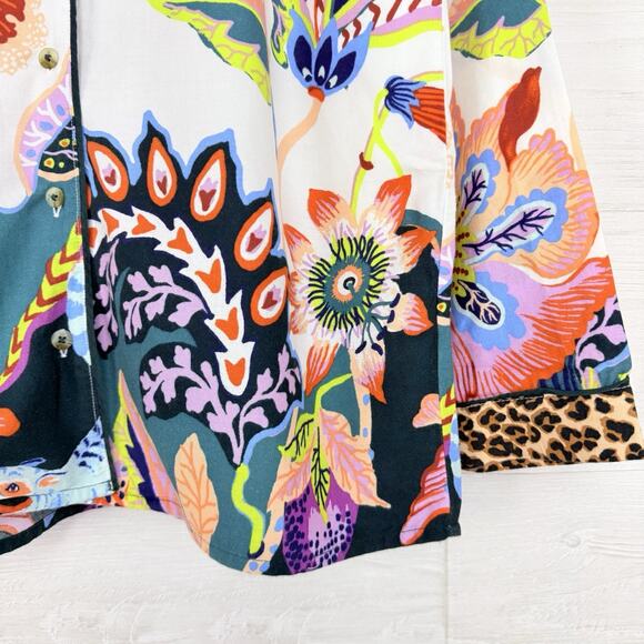 Anthropologie X Sarah Gordon Flannel Pajama Top Size Small Floral Humming Bird - Picture 6 of 16